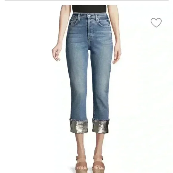 7 for all mankind boyfriend sequin crop Jean 23 - Picture 14 of 14